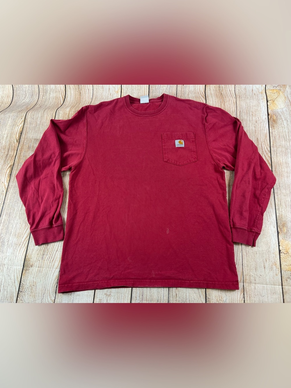 Mens Carhartt Grey Tag Red Longsleeve Pocket Work T Shirt Size Medium